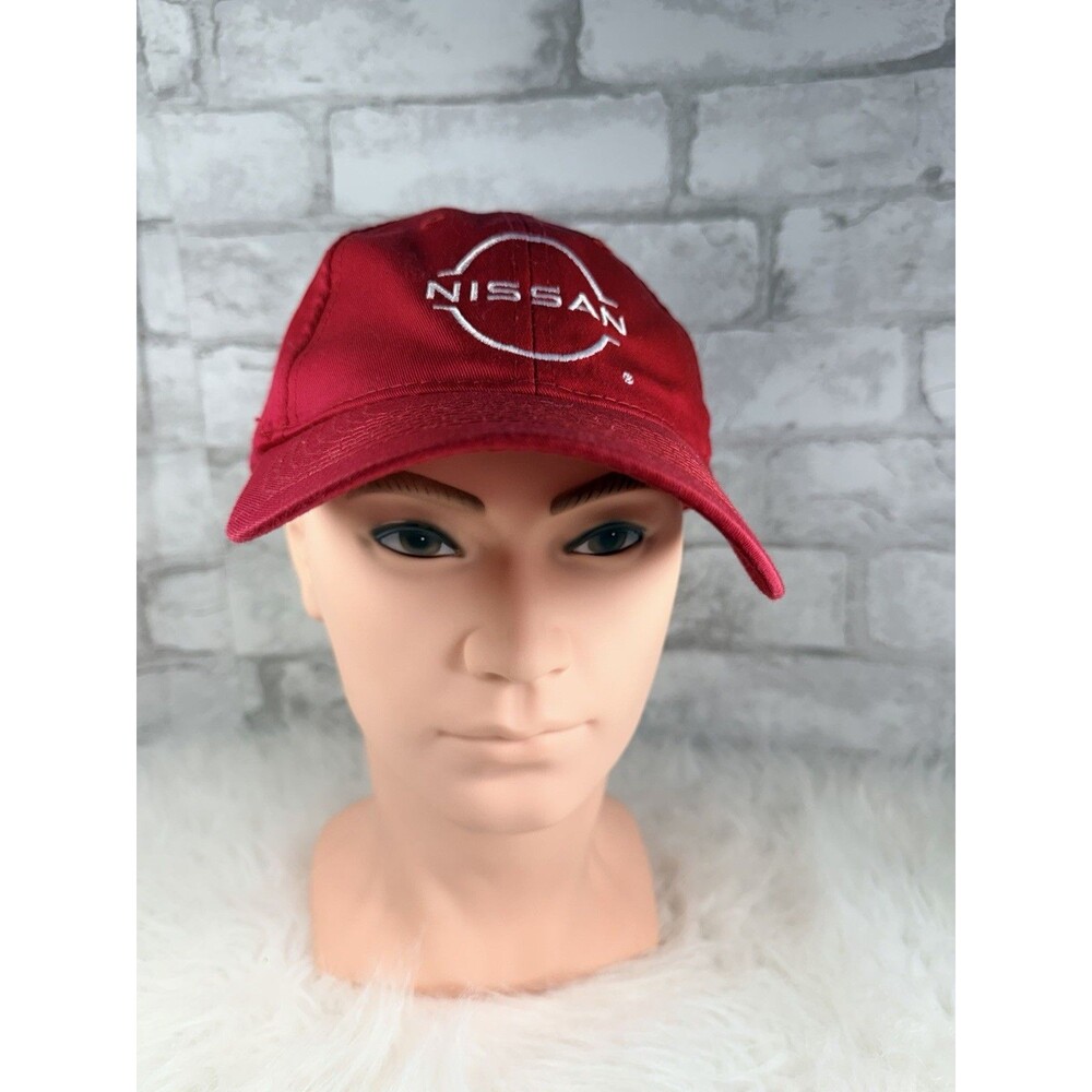 Red Embroidered Nissan Adjustable Strap Back Cap Hat